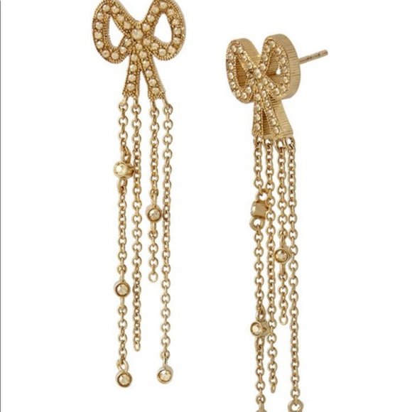 Coach Swarovski Crystals waterfall chains gold pave bow earrings - Picture 3 of 5